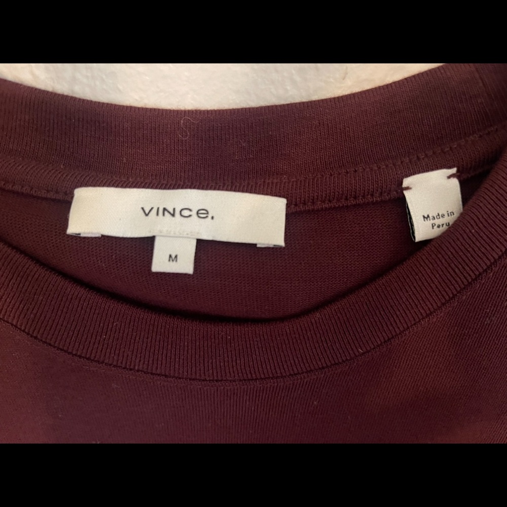 VINCE Tie Waist Short Sleeve Cotton Dress In Oxblood - Picture 5 of 7